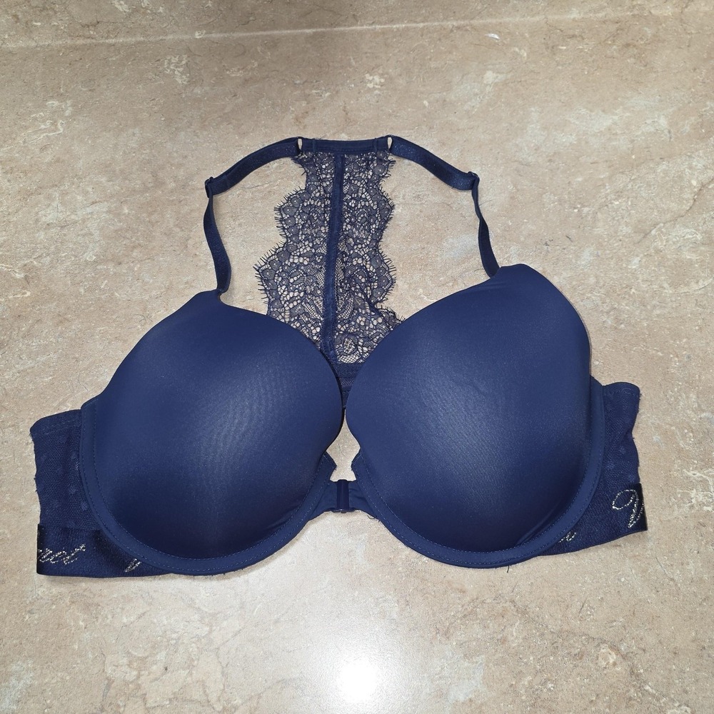 Victoria's Secret Bra Womens 36C Blue Push Up Lace Racerback Front Close - Picture 9 of 9